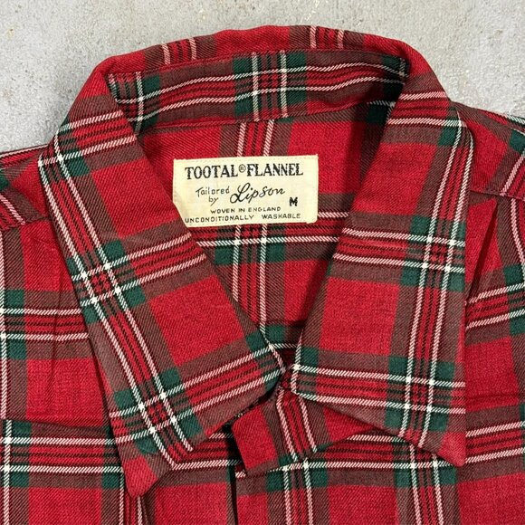 Tootal Flannel by Lipson Red Plaid Button Up Shirt Long Sleeve Medium - Picture 5 of 7